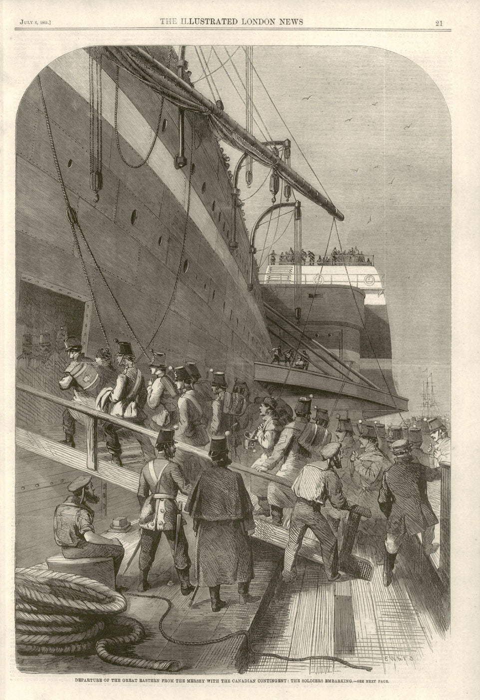 SS Great Eastern Mersey Canadian contingent soldiers embarking. Liverpool 1861